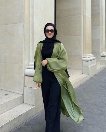 Muslim Shiny Satin Puff Sleeve Cardigan